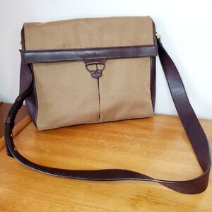 VTG Cole Haan Brown Canvas Leather Messenger Bag Mens Satchel Casual Travel